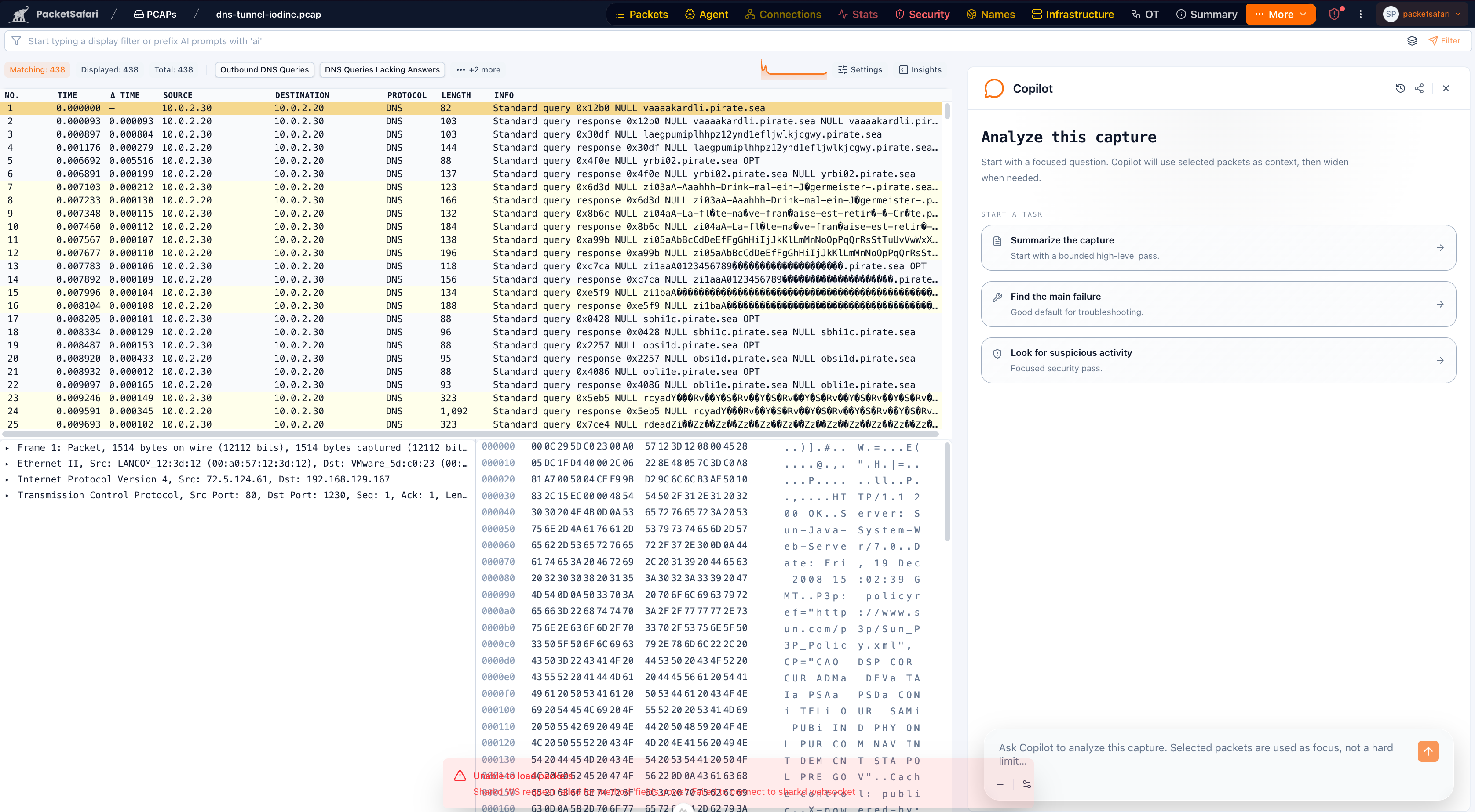 PacketSafari Copilot alongside the packet view