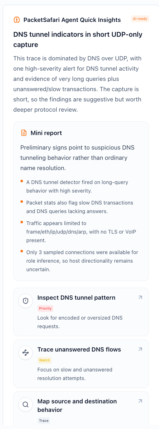 PacketSafari Upload Insights drawer