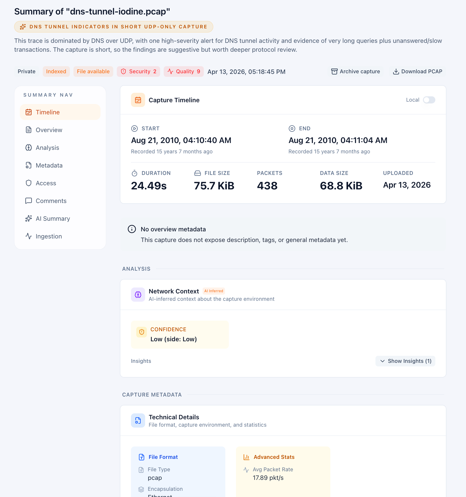 Upload Insights surfaced inside the capture Summary view